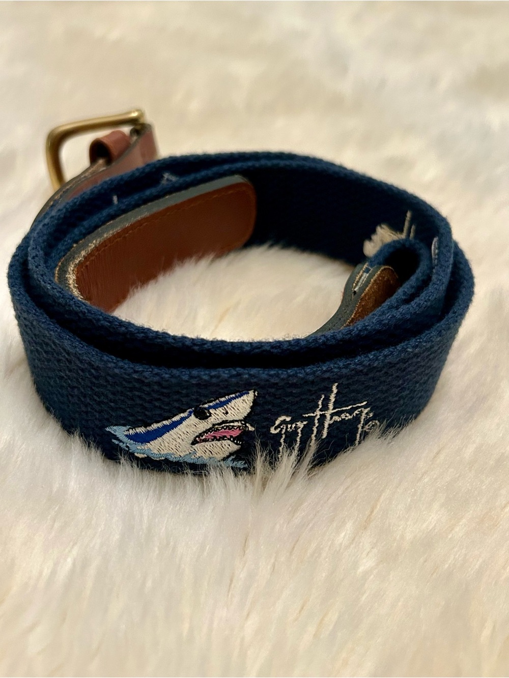 Guy Harvey Navy Embroidered Shark Belt Size 38
